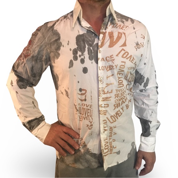 Vizzini long sleeve dress shirt icebreaker graffiti print sz M - Picture 3 of 9
